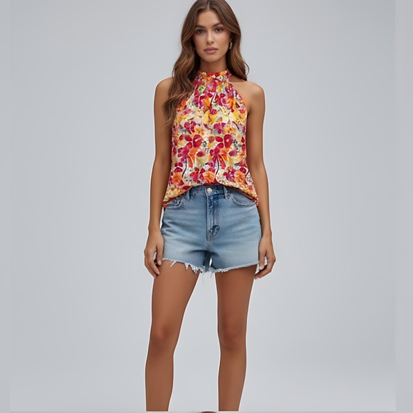 Floral Print Keyhole Back Halter  Blouse - Picture 4 of 9